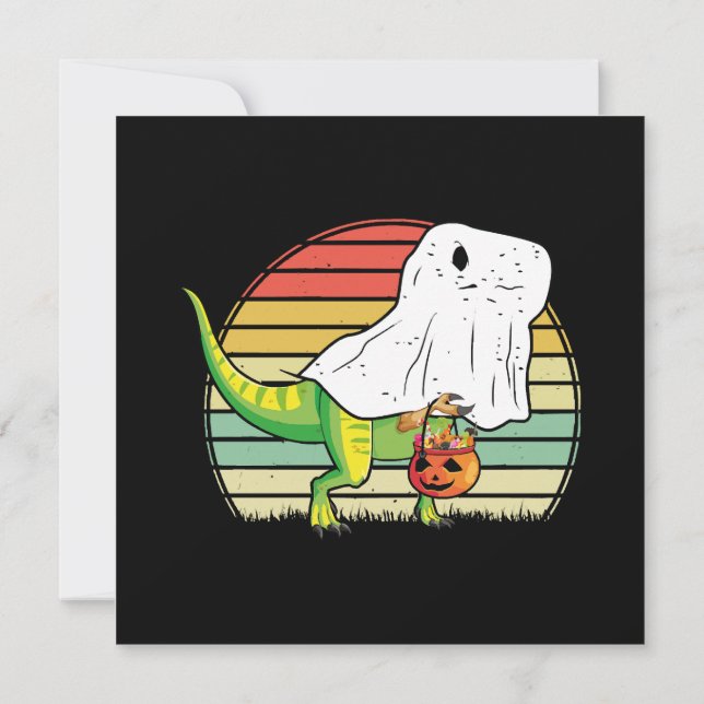Convites Dino Fantasma Engraçado Halloween (Verso)