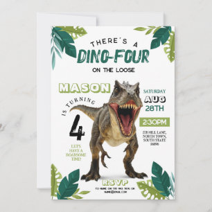 Convites Dino Four Birthday Dinosaur Roar T-Rex 4th
