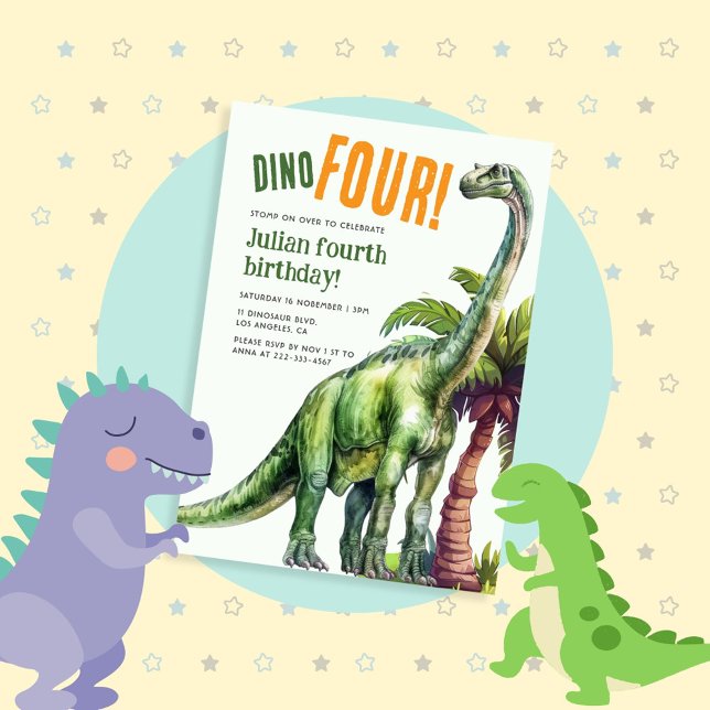 Convites Dino Four Dinosaur Birthday (Criador carregado)