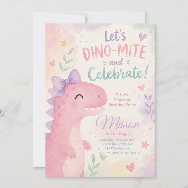 Convites Dino-Mite Celebrate Dinosaur Invitation Editable (Frente)