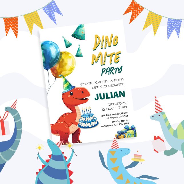 Convites Dino Mite Partido Tyrex Dinosaur Aniversário (Criador carregado)
