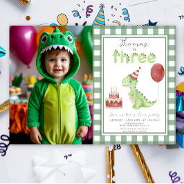 Convites Dino Party | Cute Dinosaur Three-Rex Birthday