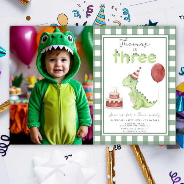 Convites Dino Party | Cute Dinosaur Three-Rex Birthday (Criador carregado)
