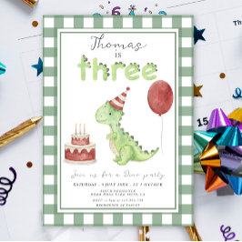 Convites Dino Party | Cute Dinosaur Three-Rex Birthday