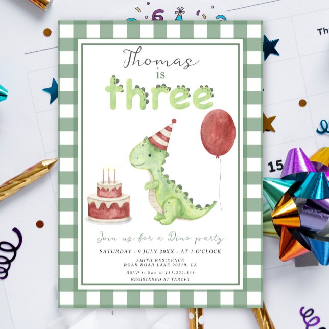 Convites Dino Party | Cute Dinosaur Three-Rex Birthday (Criador carregado)