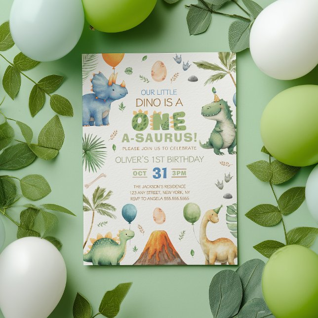 Convites Dino Party | Cute Dinosaurs First Birthday Invitat (Criador carregado)