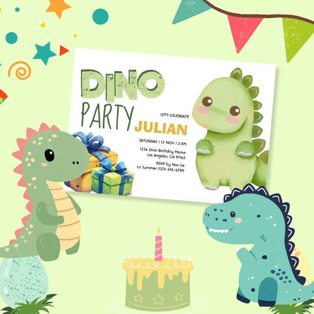 Convites Dino Party Cute Dinossaur Aniversário (Criador carregado)