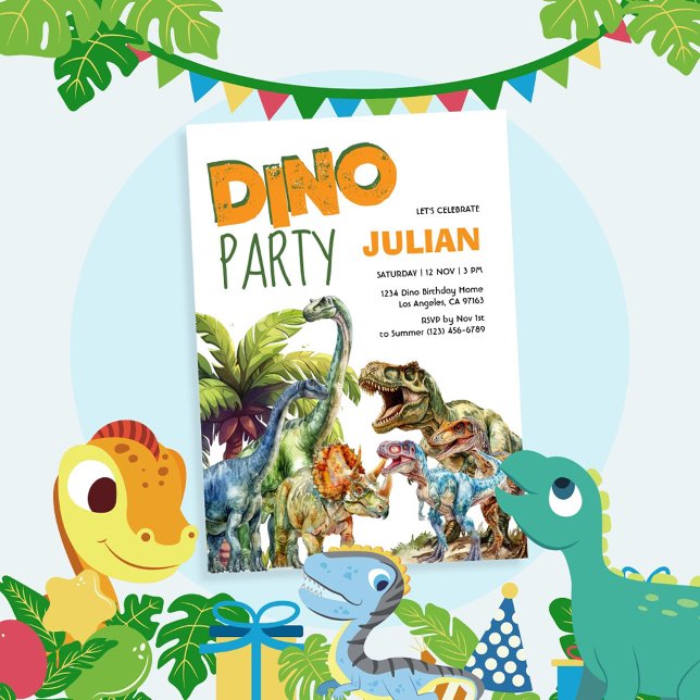 Convites Dino Party Dinossaur Birthday (Criador carregado)