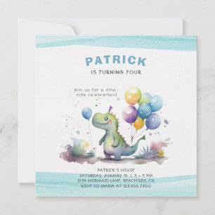 Convites Dino Party Watercolor Boy Blue Birday