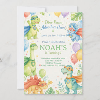 Convites Dino Power Adventure Hour Watercolor Dinosaur