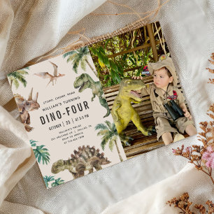Convites Dino-Quatro Dinossauro 4ª Foto de Aniversário