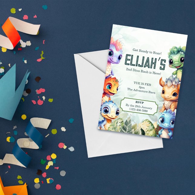 Convites Dino Roar segundo aniversário Bash (Criador carregado)