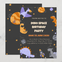 Convites Dino Space Birthday Invitation for Boys Editable