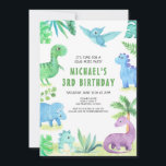 Convites Dino Three Trex Boy 3rd Dinosaur Aniversário<br><div class="desc">Este design de dinossauro é excelente para o aniversariante na sua vida. Deem-lhes um dia de dino-ácaro com este design dino com o tema de um trex,  triceratops,  brontosauro e raptor.</div>