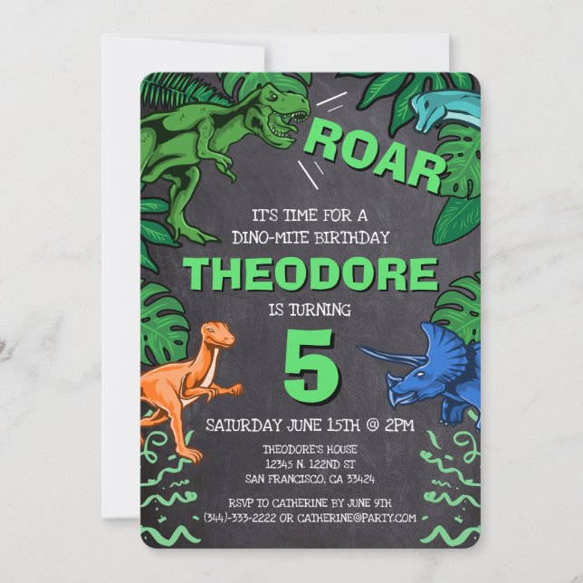 Convites Dino Trex Jurassic Boy Dinosaur Aniversário (Frente)