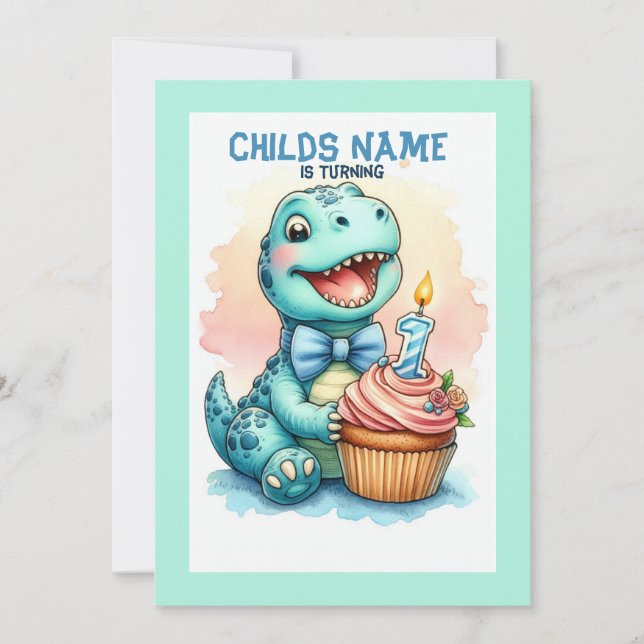 Convites Dino Turning 1 Aniversário (Frente)