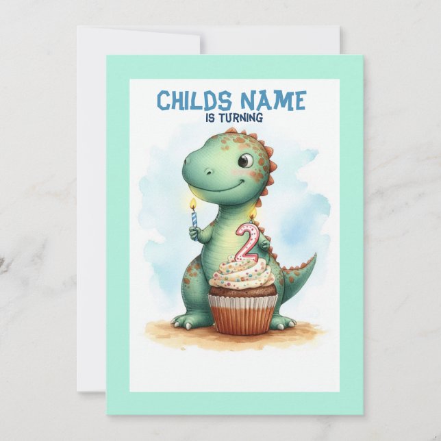 Convites Dino Turning 2 Aniversário (Frente)