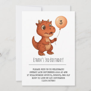 Convites Dino Vermelho Manchado com Balão de Pêssego de Ani