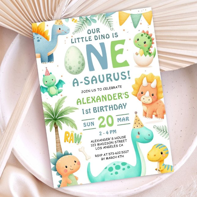 Convites Dinosaur 1st Birthday Cute Dino Party Invitation  (Criador carregado)