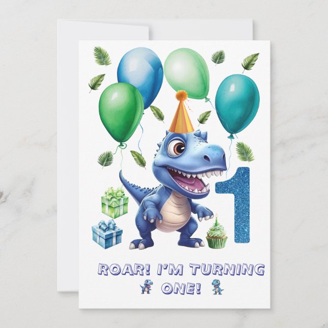 Convites Dinosaur 1st Birthday Invitation Boy-Personalized (Frente)