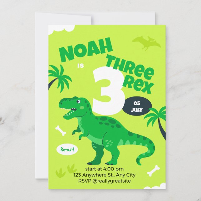 Convites Dinosaur 3rd Birthday Invitation for Boys (Frente)