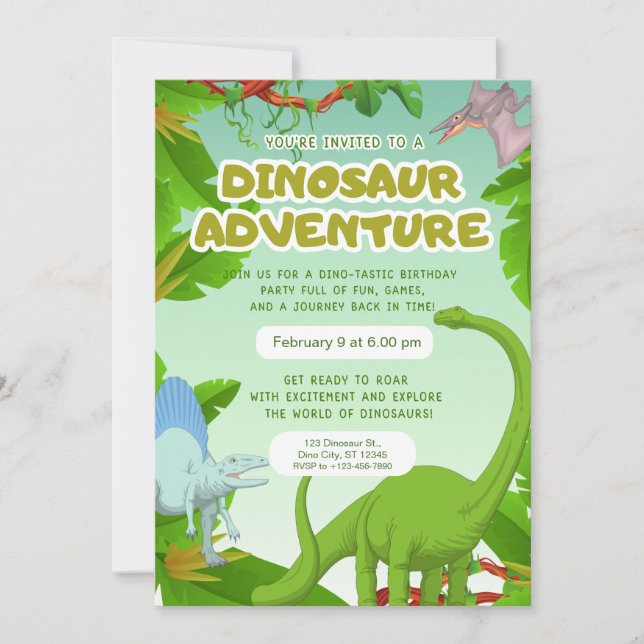Convites Dinosaur Adventure Birthday Party (Frente)