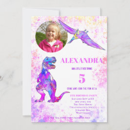 Convites Dinosaur Aniversário de 5 anos Foto T Rex Rosa