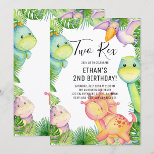 Convites Dinosaur Aquarela Dois Rex Aniversário de 2 Anos