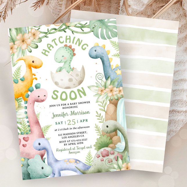 Convites Dinosaur Baby Shower Green Dino Gender Neutral (Criador carregado)