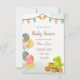 Convites Dinosaur Baby Shower Invitation | Green & Yellow 