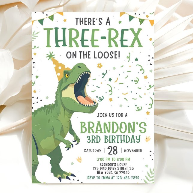 Convites Dinosaur Birthday Invitation, Editable Three Rex 3 (Criador carregado)