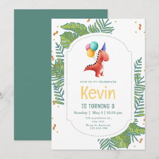 Convites Dinosaur Birthday Invitation, Three Rex Birthday
