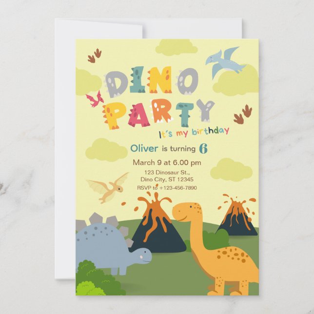 Convites Dinosaur Birthday Party (Frente)