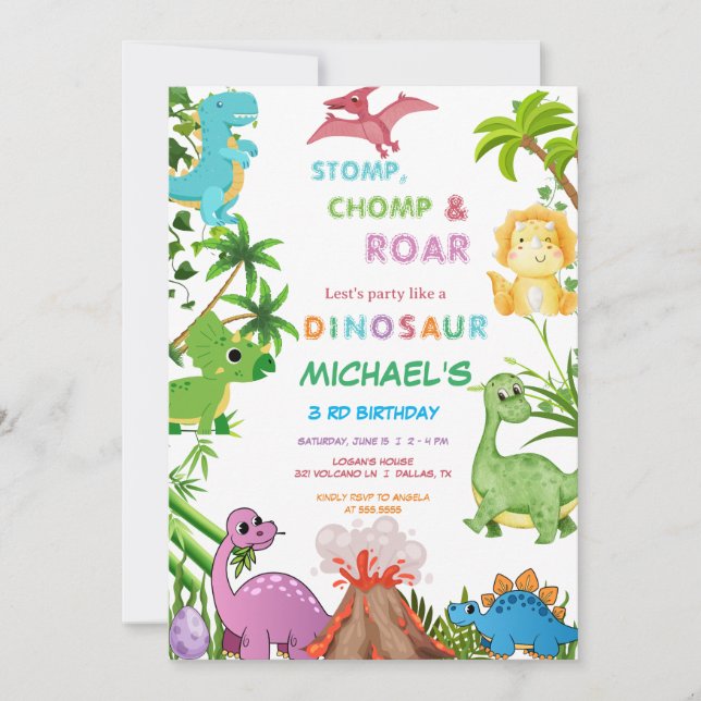 Convites Dinosaur Birthday Party  (Frente)
