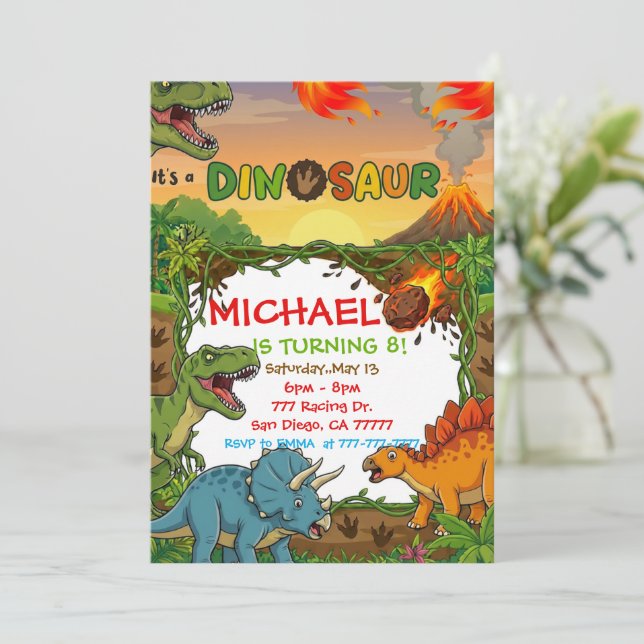 Convites Dinosaur Birthday Party Invitation (Em pé/Frente)