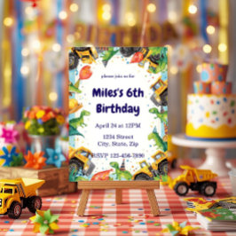 Convites Dinosaur Construction Truck Birthday Invitatio