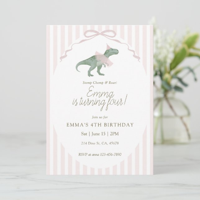 Convites Dinosaur Fourth Birthday Invitation (Em pé/Frente)