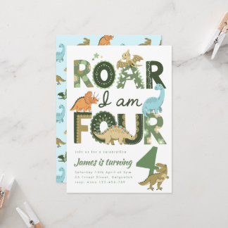 Convites Dinosaur Fourth Birthday Invite, Roar I'm Four
