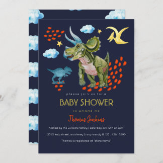 Convites Dinosaur in watercolor Baby Shower invite.