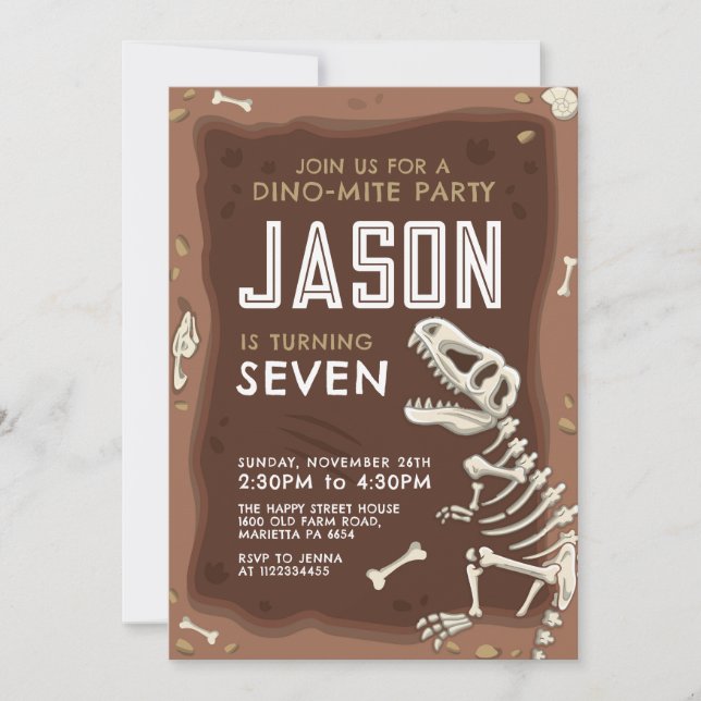 Convites Dinosaur Invitation for Birthday Party Fossil (Frente)