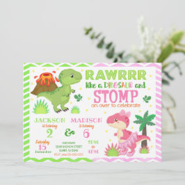 Convites Dinosaur Joint Birthday Invitation for Boy & Girl