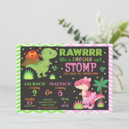 Convites Dinosaur Joint Birthday Invitation for Boy & Girl