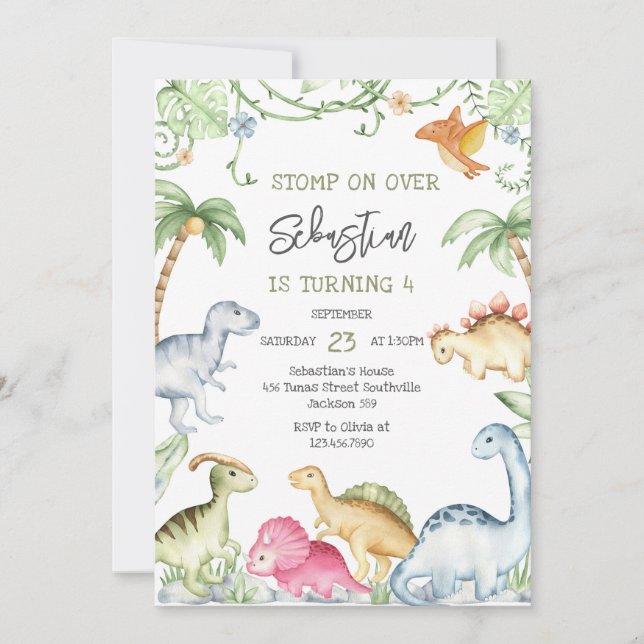 Convites Dinosaur Kids Birthday Invitation (Frente)