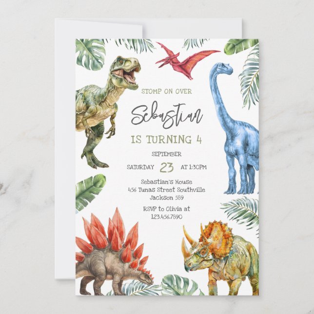 Convites Dinosaur Kids Birthday Invitation (Frente)