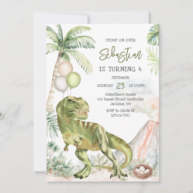 Convites Dinosaur Kids Birthday Invitation (Frente)
