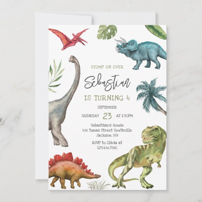 Convites Dinosaur Kids Birthday Invitation (Frente)