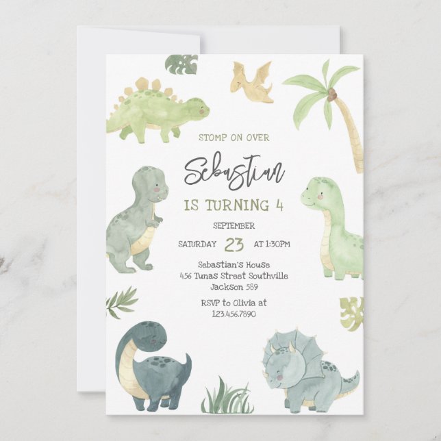 Convites Dinosaur Kids Birthday Invitation (Frente)
