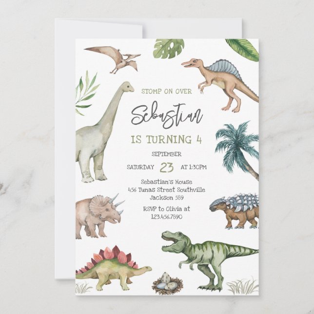 Convites Dinosaur Kids Birthday Invitation (Frente)