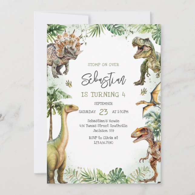 Convites Dinosaur Kids Birthday Invitation (Frente)