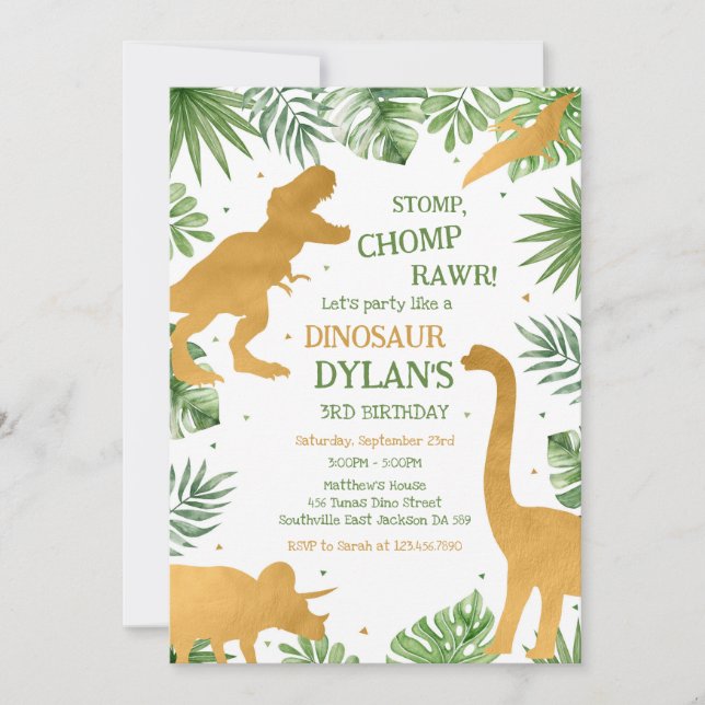 Convites Dinosaur Kids Birthday Invitation (Frente)